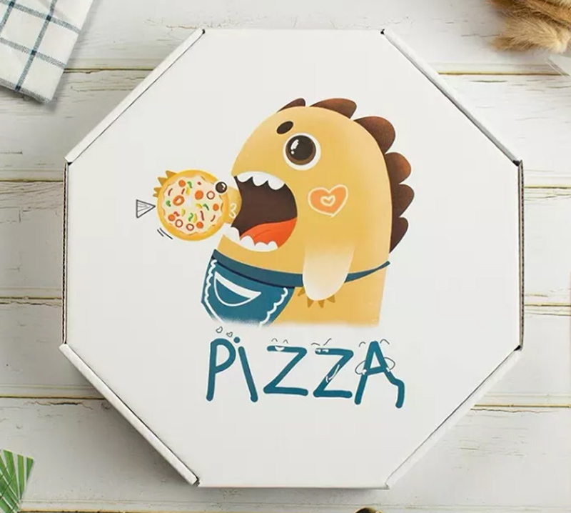 Octagonal White Pizza Boxes with Custom Graphics
