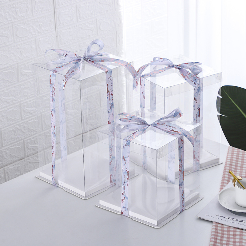 Tall Clear Cake Display Boxes with White Frames