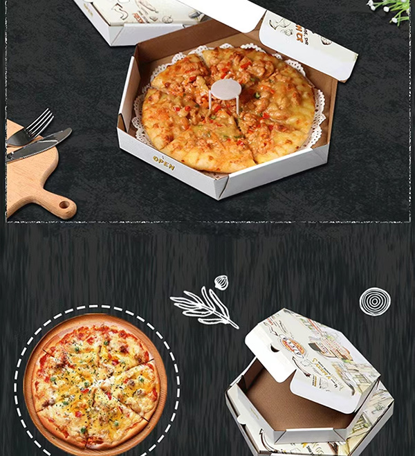 Hexagonal Pizza Boxes with White Printed Panels