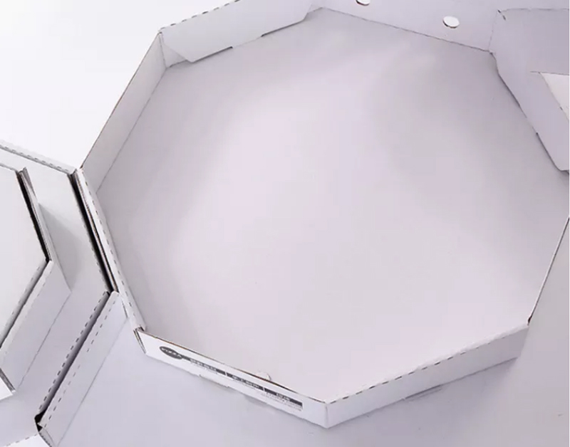 Octagonal White Pizza Boxes with Custom Graphics