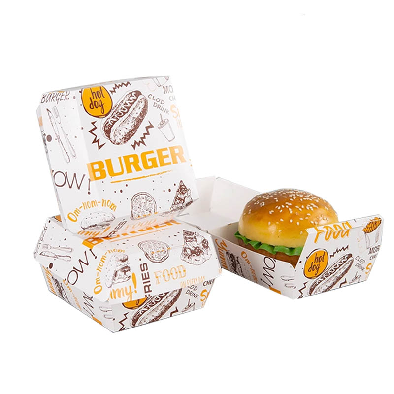 White Printed Hamburger Clamshell Boxes