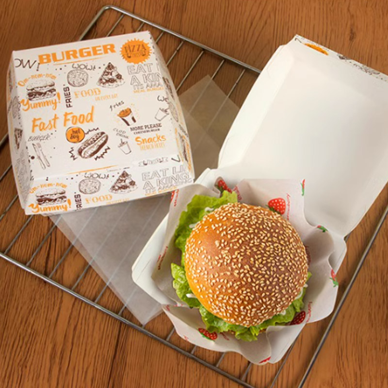 Red Printed Burger Boxes for Takeaway Menus