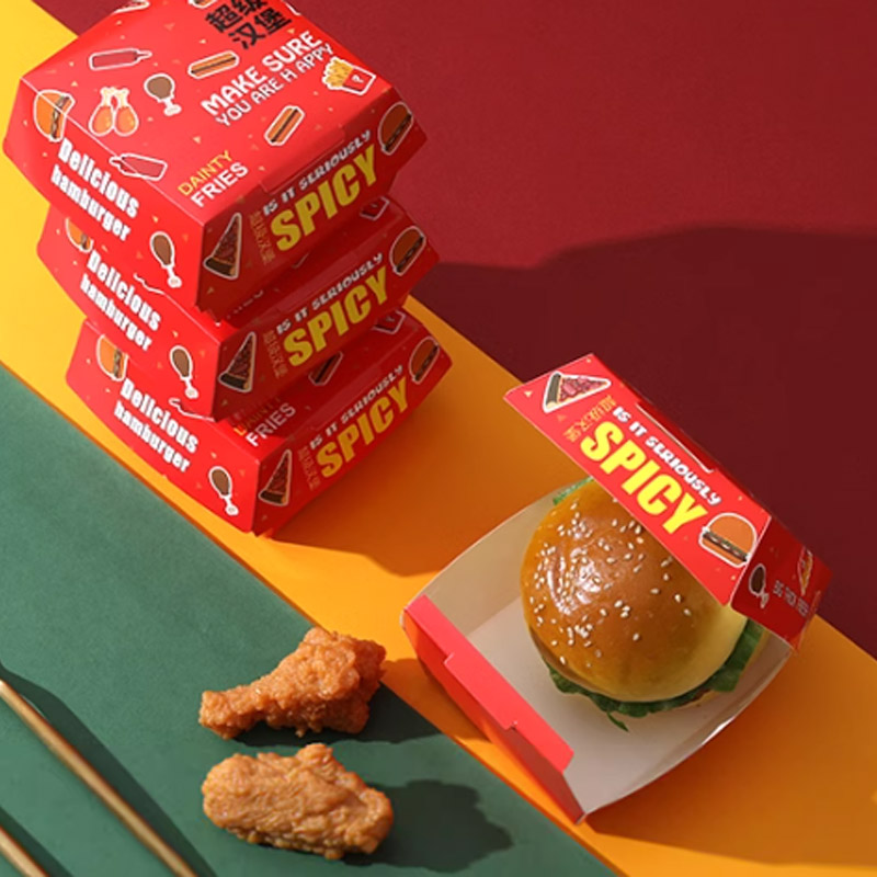 Red Printed Burger Boxes for Takeaway Red Printed Burger Boxes for Takeaway Menus