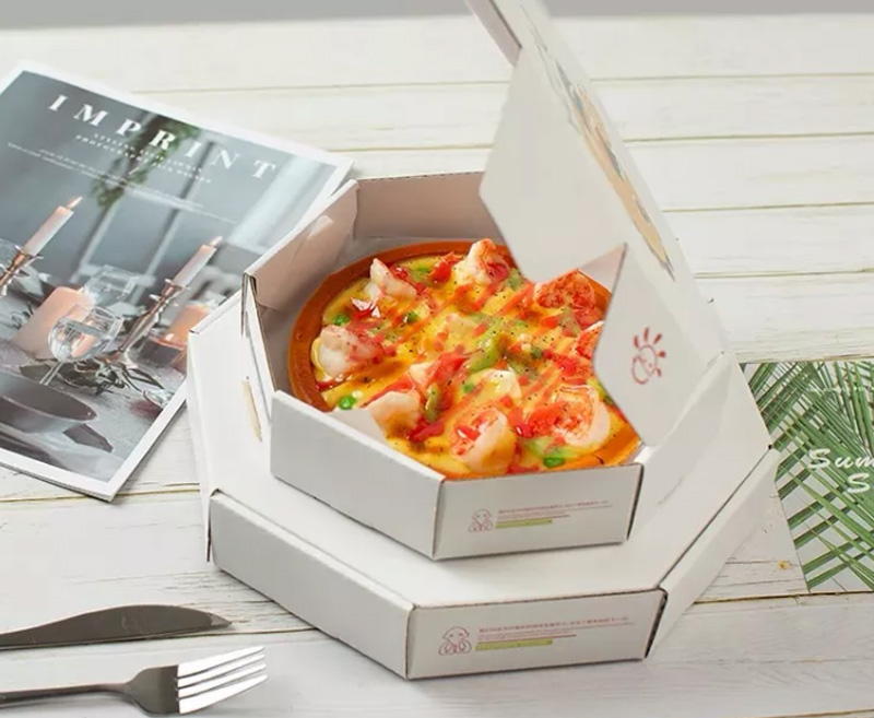 Octagonal White Pizza Boxes with Custom Graphics