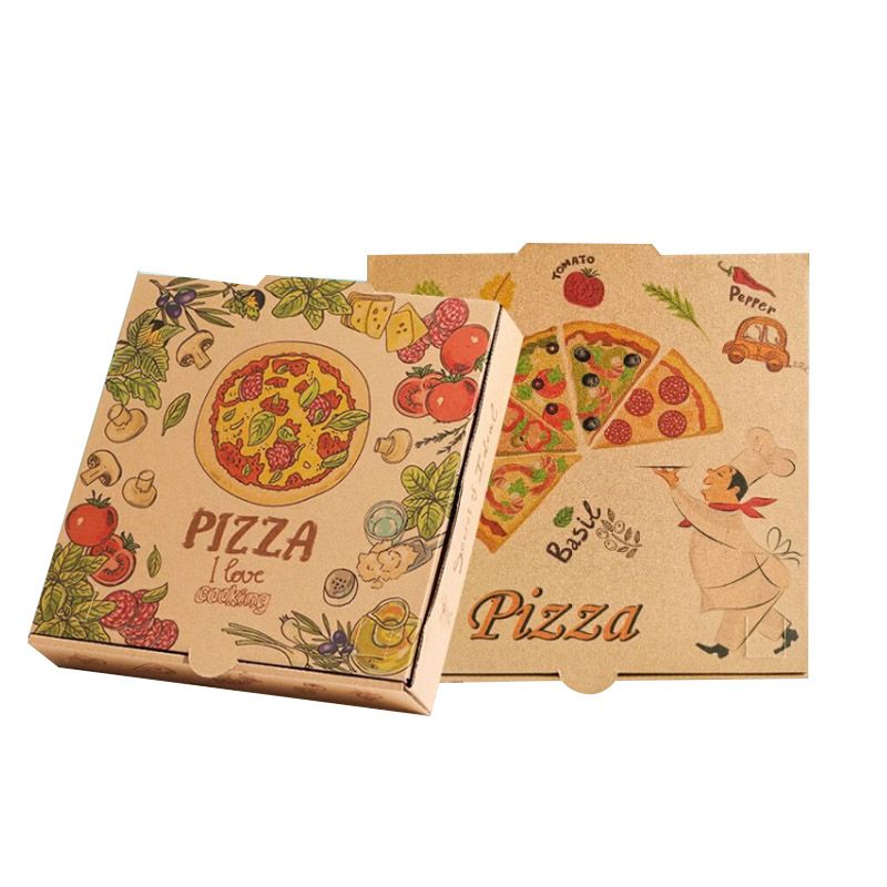Kraft Pizza Boxes with Food Illustrations 12-Inch Kraft Pizza Boxes with Food Illustrations