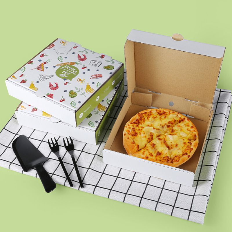 White Pizza Boxes with Illustrated Lids White Pizza Boxes with Illustrated Lids