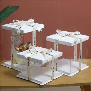 Square Clear Cake Boxes with White Bases