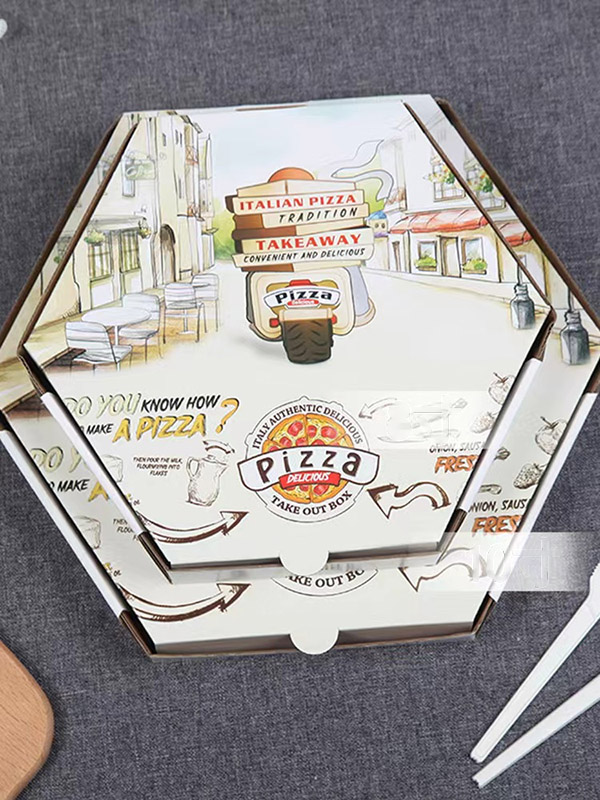 Hexagonal Pizza Boxes with White Printed Panels