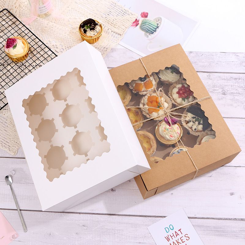 Custom Dessert Packaging Window Cupcake Boxes with Multi-Cavity Inserts
