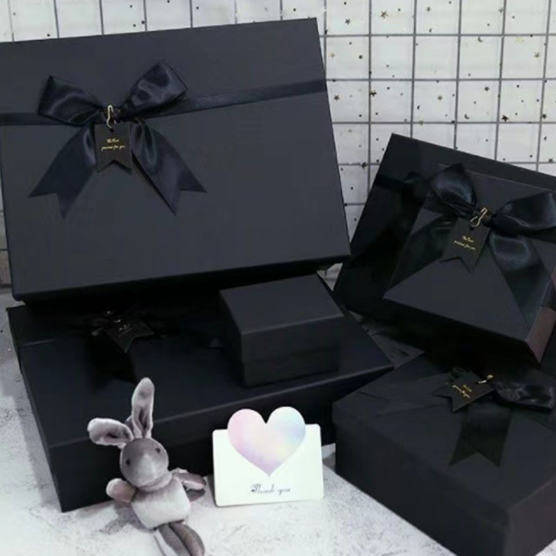 Black Folding Gift Boxes with Removable Lids