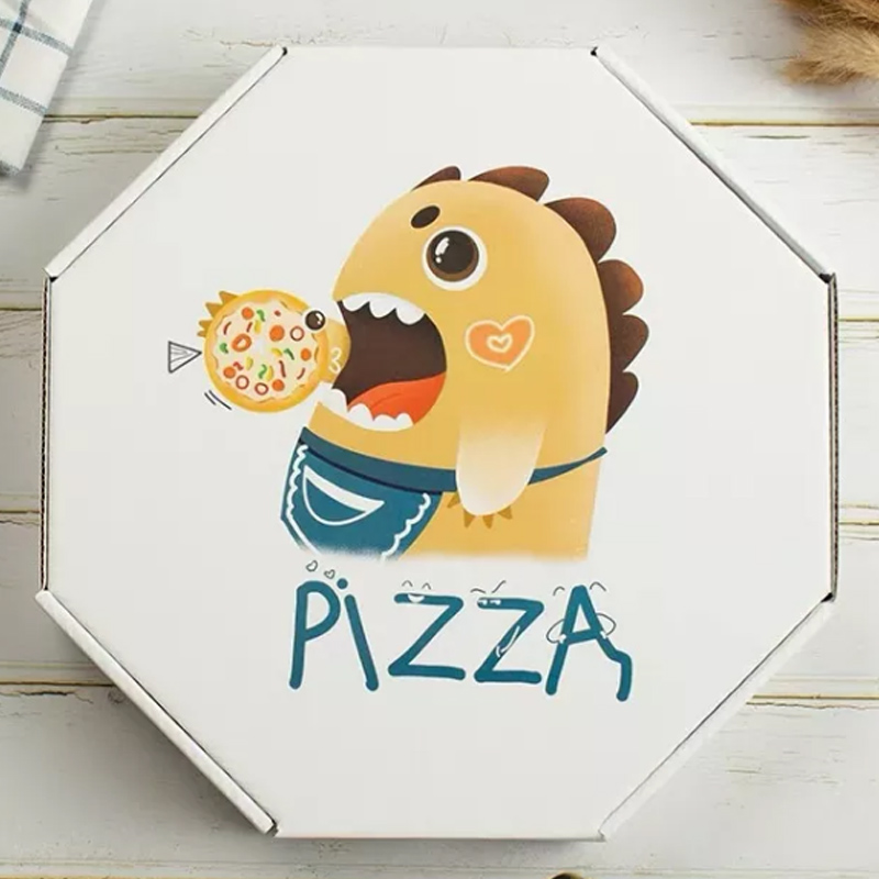Octagonal White Pizza Boxes with Custom Printing Octagonal White Pizza Boxes with Custom Graphics