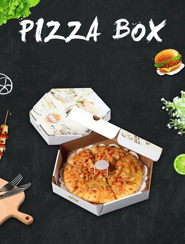 Hexagonal Pizza Boxes with White Printed Panels