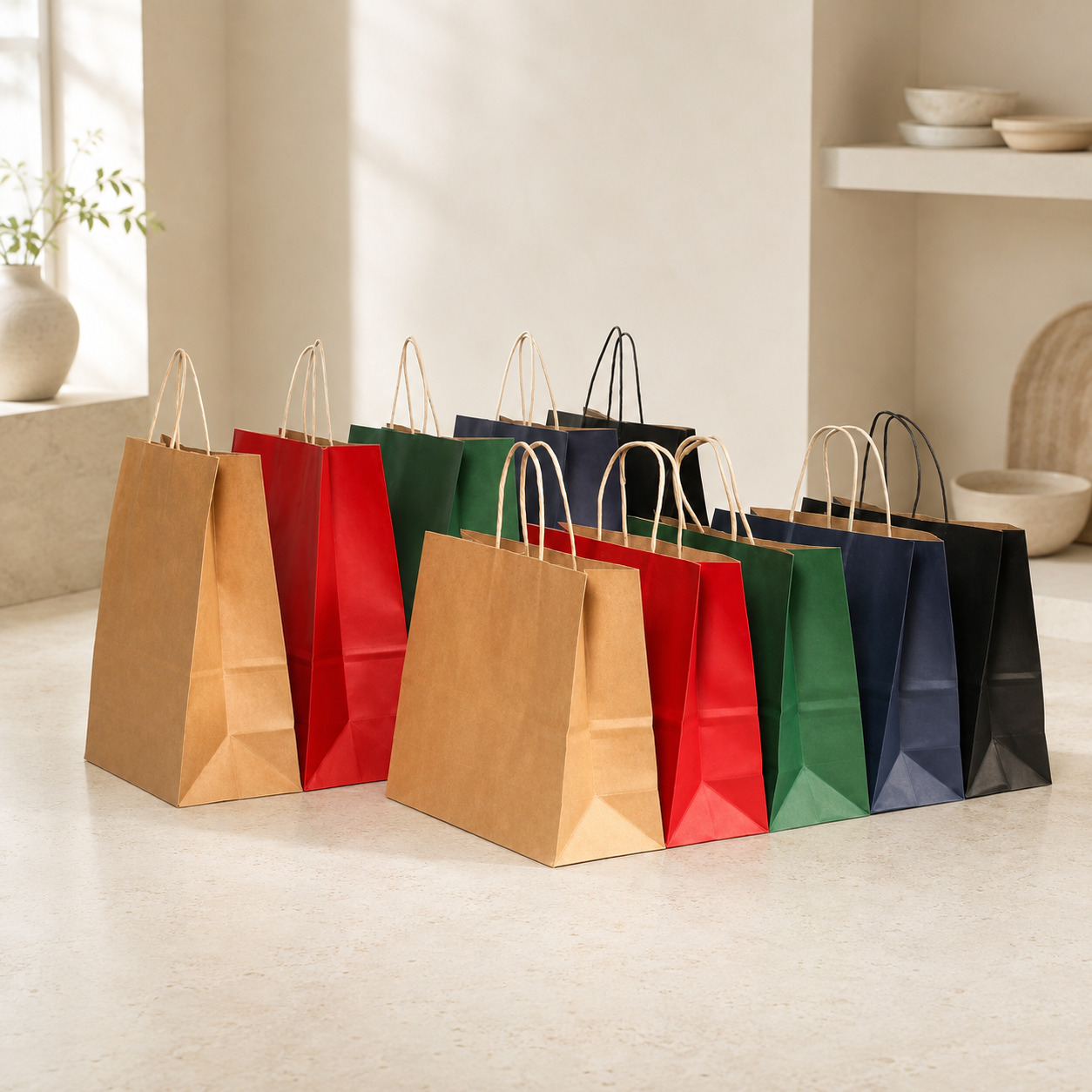 Custom Paper Bags Colored Paper Shopping Bags with Twisted Handles