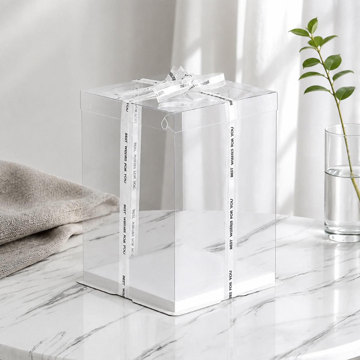 Tall Clear Cake Display Boxes with White Frames